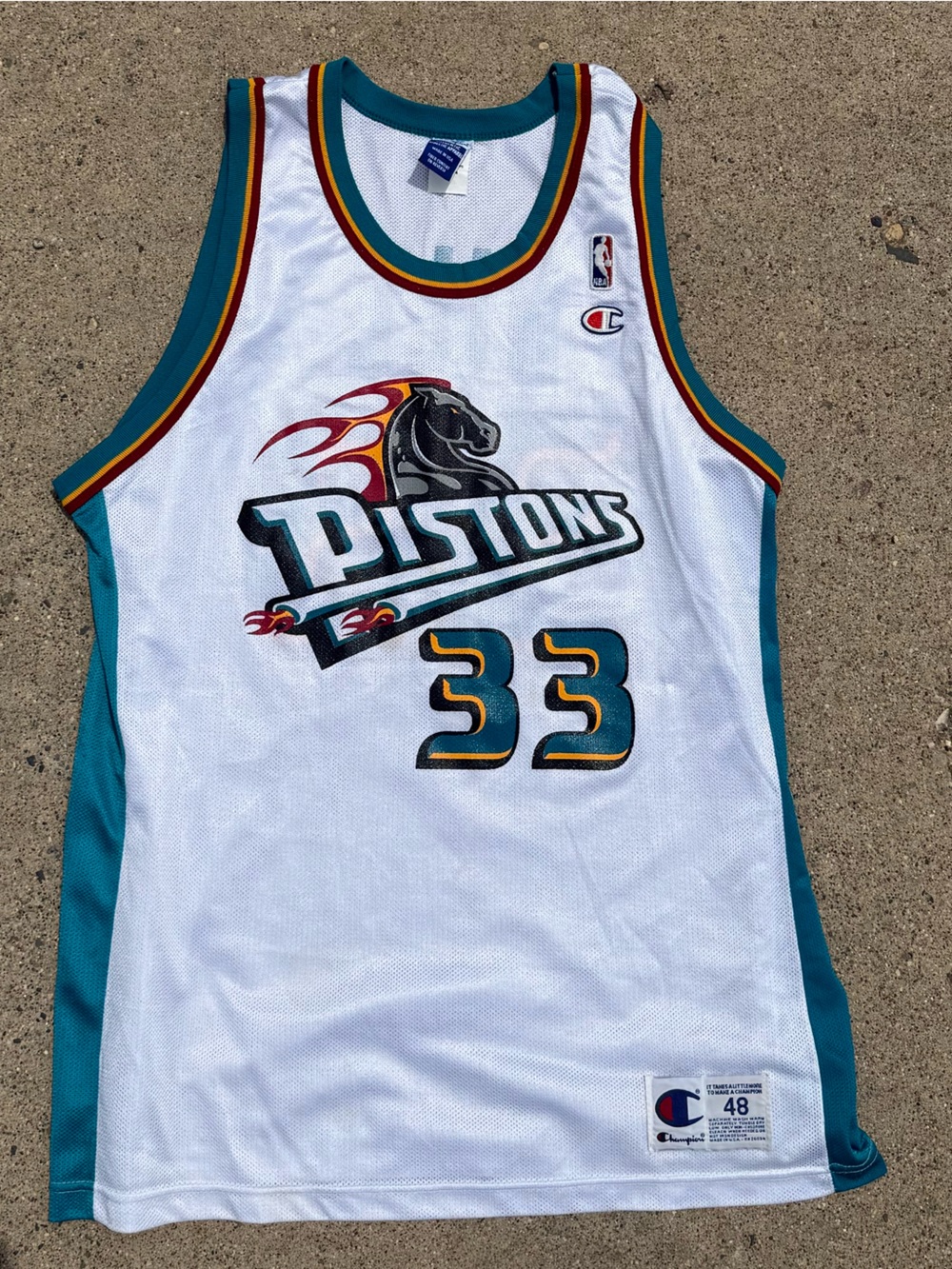 Vintage 1990s NBA Champion Grant Hill Detroit Pistons “Teal Horse” Home Jersey
